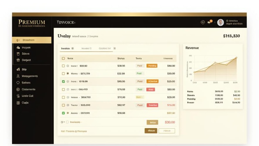 Ascend invoice generator dashboard — branded GST, VAT and sales tax invoices with payment status and revenue chart